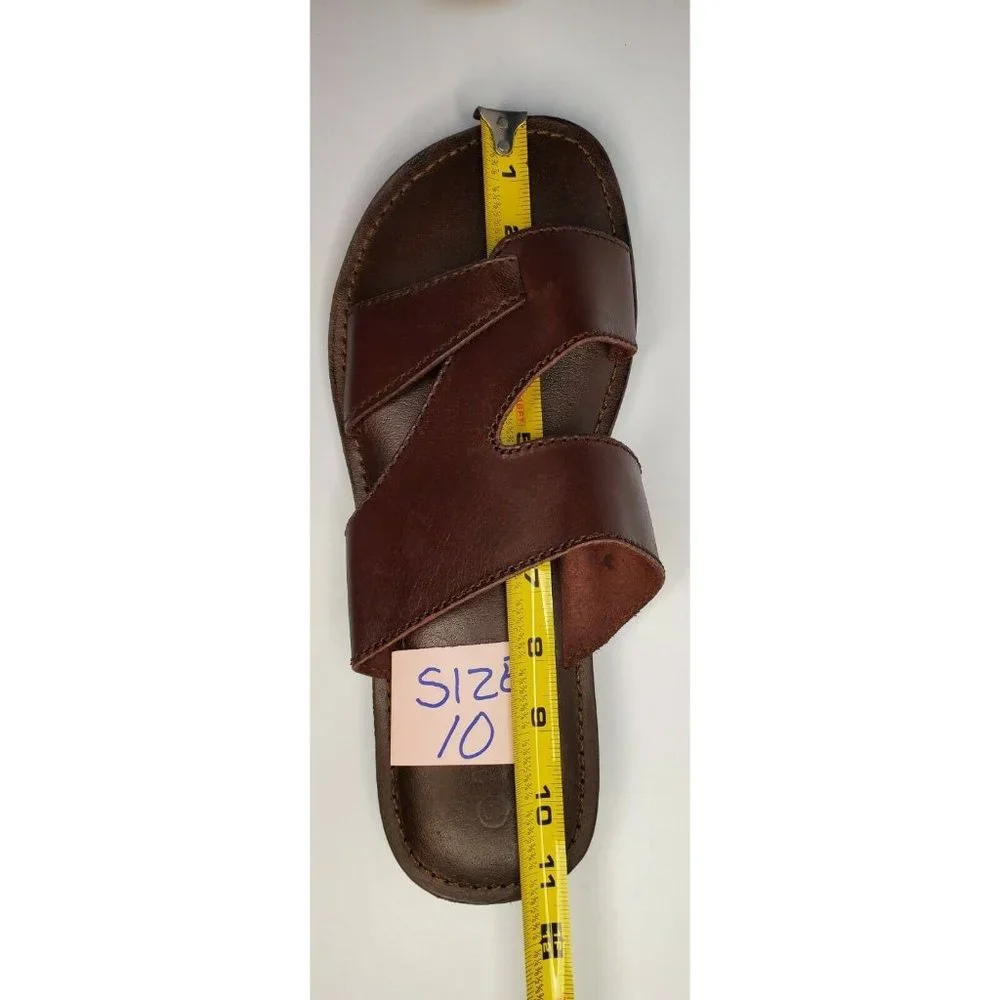 Men's Brown Leather Slide Sandals